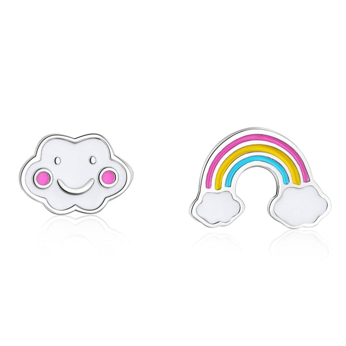 White Cloud & Rainbow Asymmetrical Stud Earrings