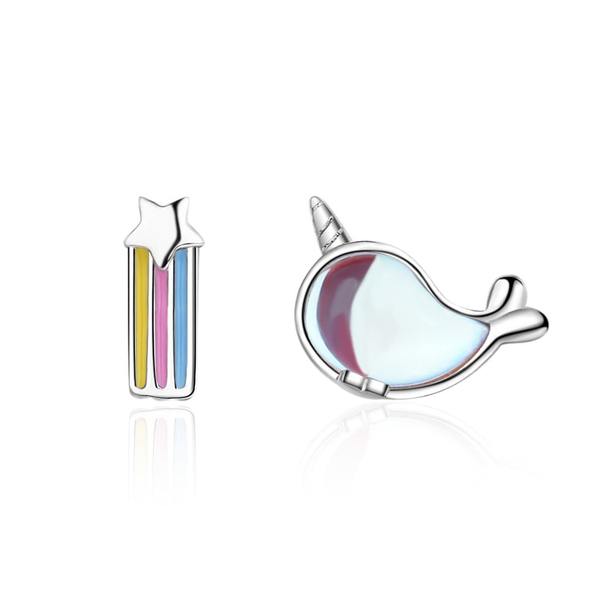 Moonstone & Enamel Silver-Plated Shooting Star & Whale Stud Earrings