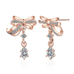 Cubic Zirconia & Crystal 18K Rose Gold-Plated Bow Drop Earring