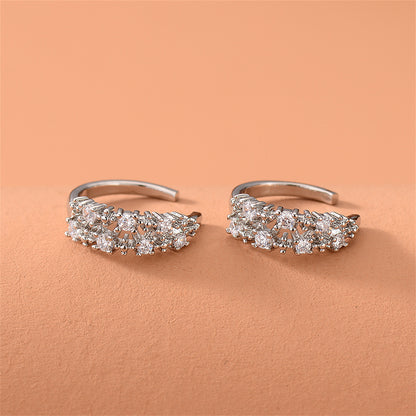 Cubic Zirconia and Silver-Plated Textured Ear Cuffs, silver stud earrings for women, botanical inspired, side view