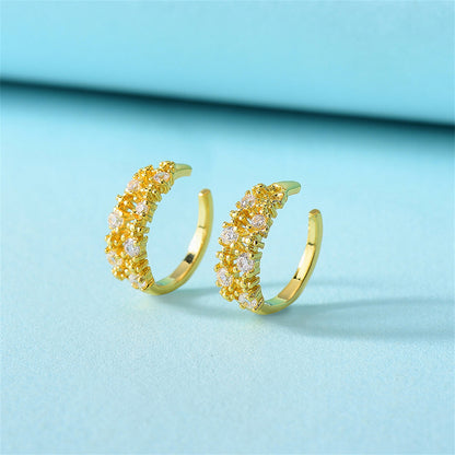 Cubic Zirconia and 18K Gold-Plated Prong-Set Ear Cuffs, gold stud earrings for women, detail close-up
