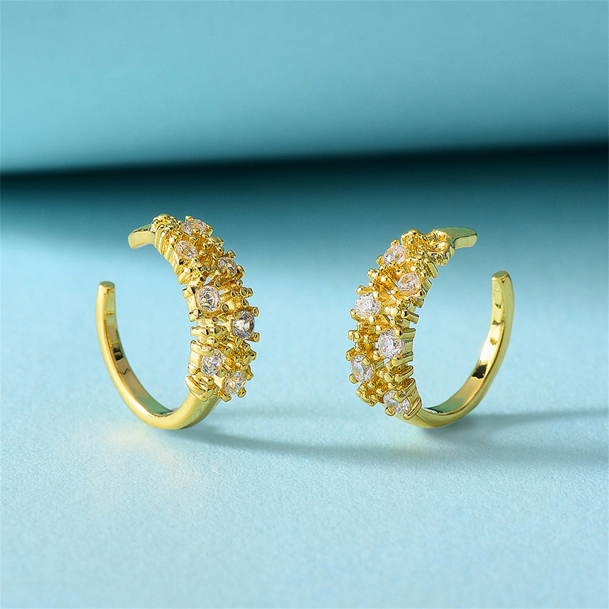 Cubic Zirconia & 18K Gold-Plated Prong-Set Ear Cuffs