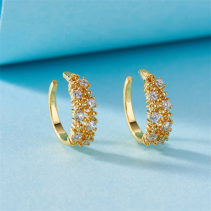 Cubic Zirconia and 18K Gold-Plated Prong-Set Ear Cuffs, gold stud earrings for women, dainty minimalist design, side view