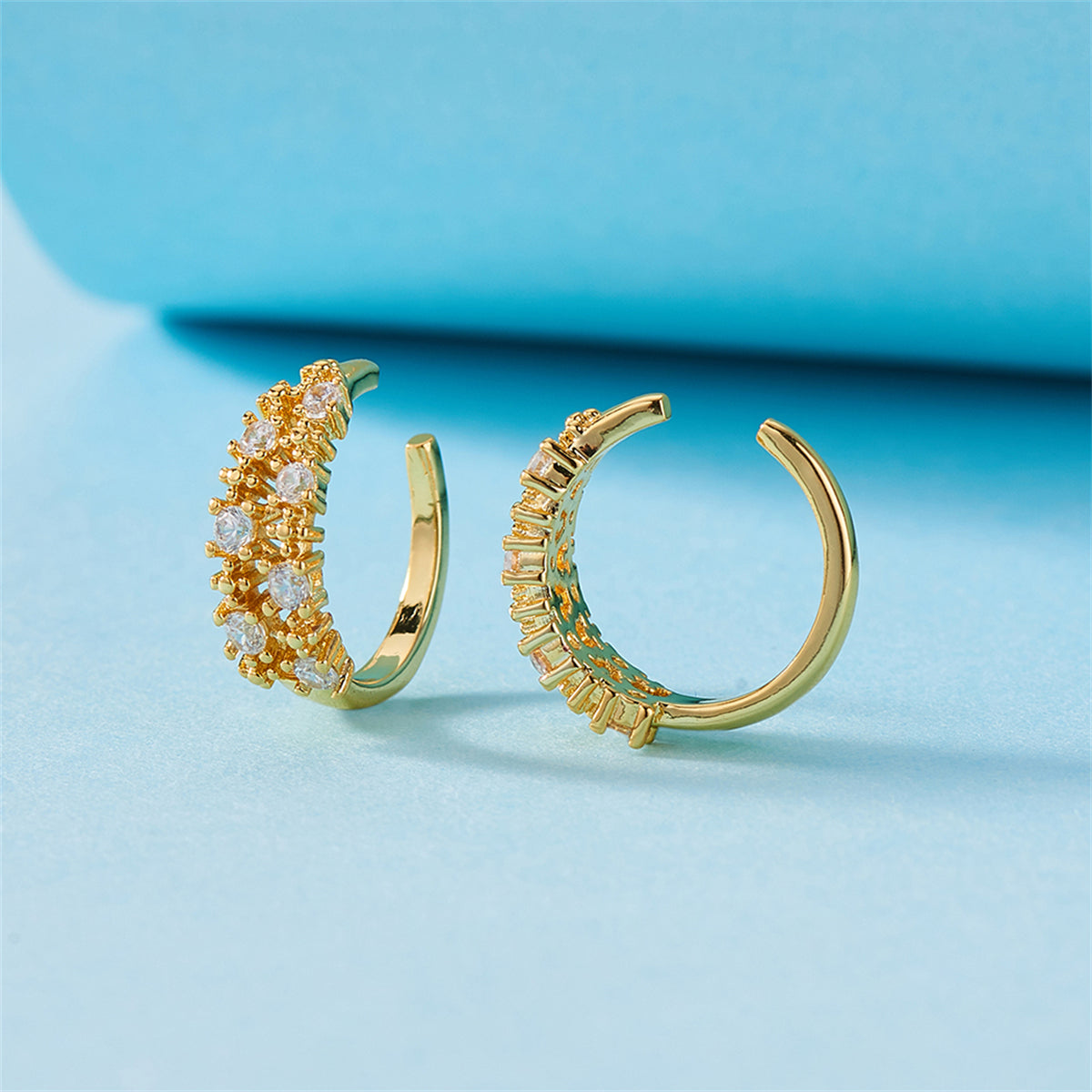 Cubic Zirconia & 18K Gold-Plated Prong-Set Ear Cuffs