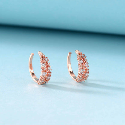Cubic Zirconia and 18K Rose Gold-Plated Botanical Ear Cuffs, rose gold stud earrings for women, side view