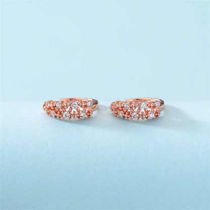 Cubic Zirconia and 18K Rose Gold-Plated Botanical Ear Cuffs, rose gold stud earrings for women, detail close-up