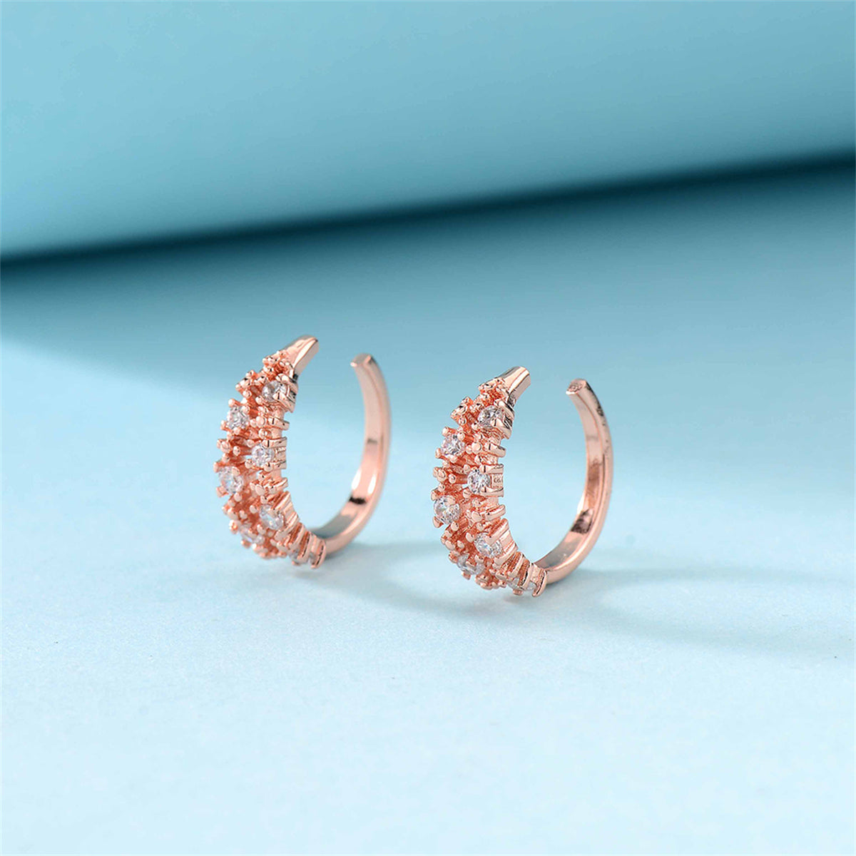 Cubic Zirconia & 18K Rose Gold-Plated Botanical Ear Cuffs