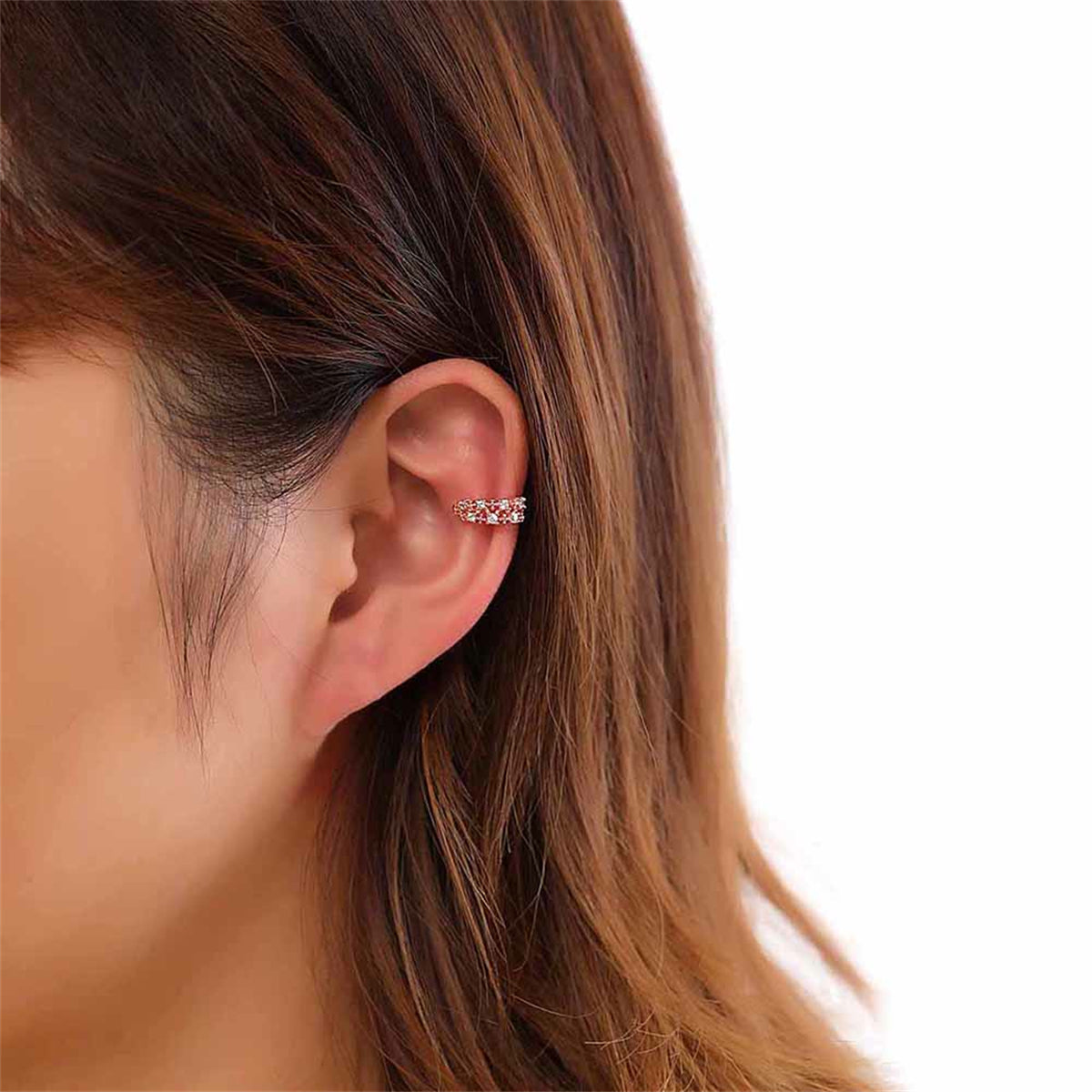 Cubic Zirconia & 18K Rose Gold-Plated Botanical Ear Cuffs
