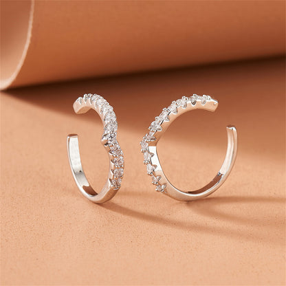 Cubic Zirconia and Silver-Plated V-Shape Ear Cuffs, silver stud earrings for women, everyday style, detail close-up