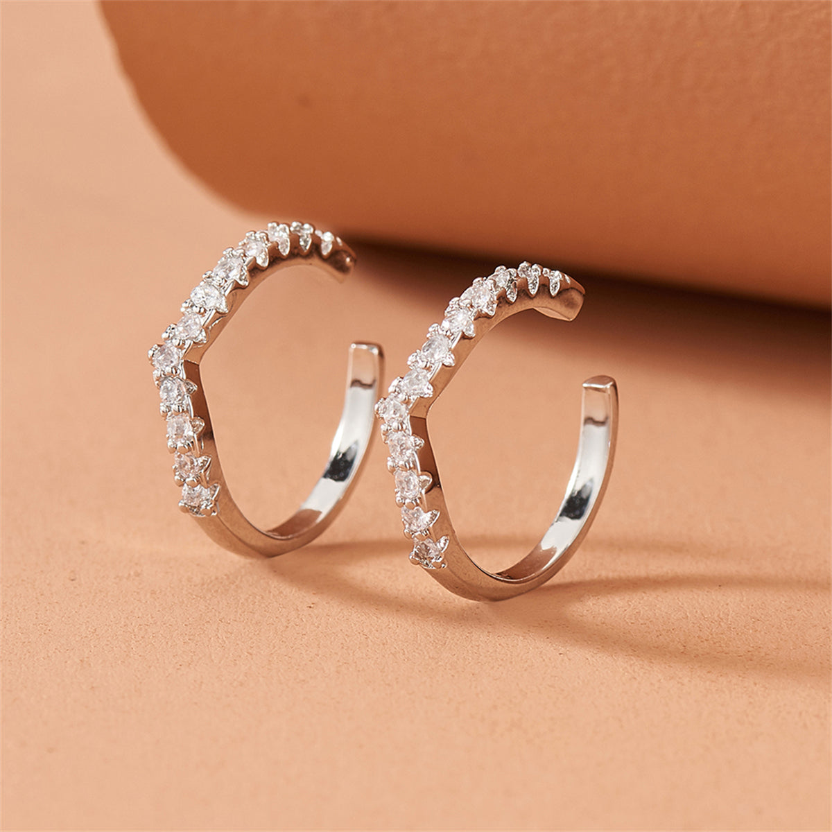 Cubic Zirconia and Silver-Plated V-Shape Ear Cuffs, silver stud earrings for women, everyday style, lifestyle look