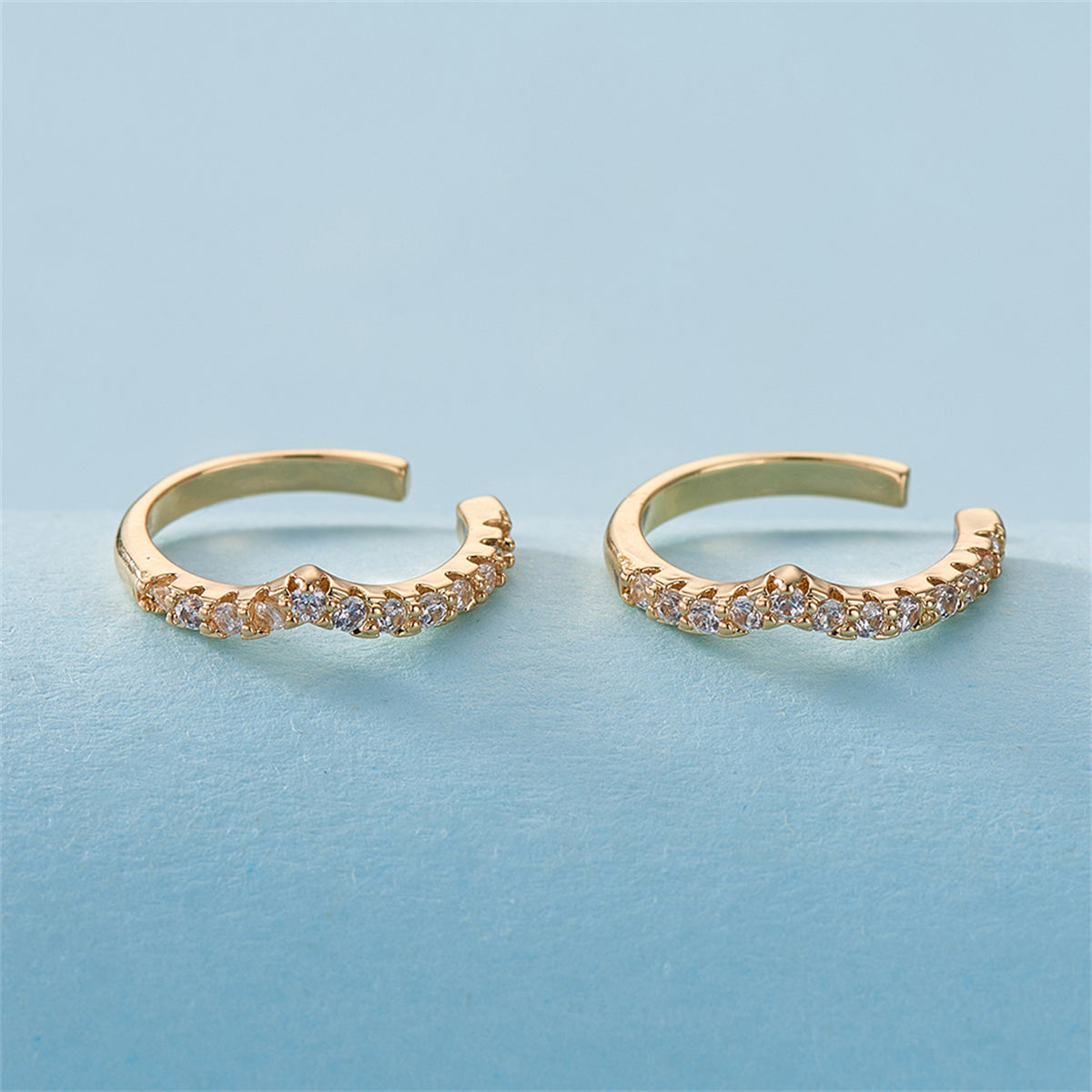 Cubic Zirconia and 18K Gold-Plated V-Shape Ear Cuffs, gold stud earrings for women, everyday style, side view