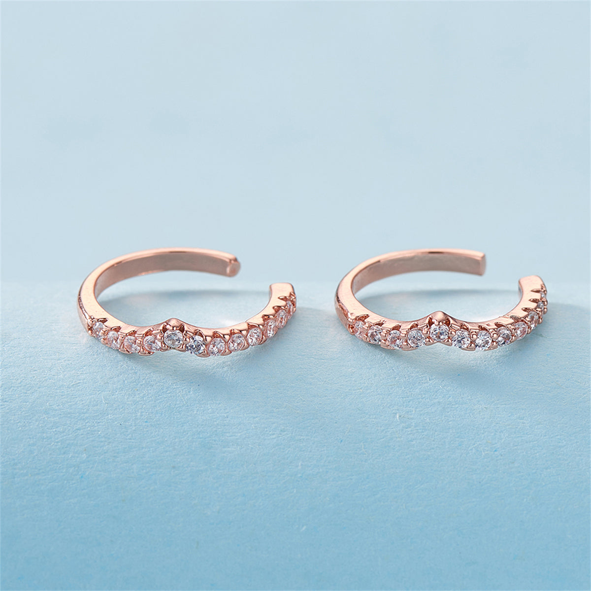 Cubic Zirconia & 18K Rose Gold-Plated V-Shape Ear Cuffs