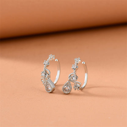 Cubic Zirconia and Silver-Plated Teardrop Dangle Ear Cuffs, silver stud earrings for women, front view