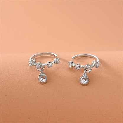 Cubic Zirconia and Silver-Plated Teardrop Dangle Ear Cuffs, silver stud earrings for women, side view