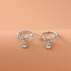 Cubic Zirconia & Silver-Plated Teardrop Dangle Ear Cuffs