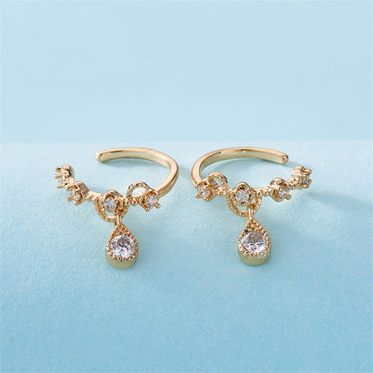 Cubic Zirconia and 18K Gold-Plated Teardrop Ear Cuffs, gold stud earrings for women, botanical inspired, side view