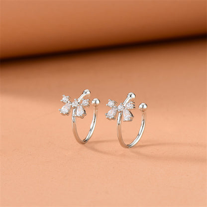 Crystal and Cubic Zirconia Bow Ear Cuffs, stud earrings for women, vintage-inspired design, side view