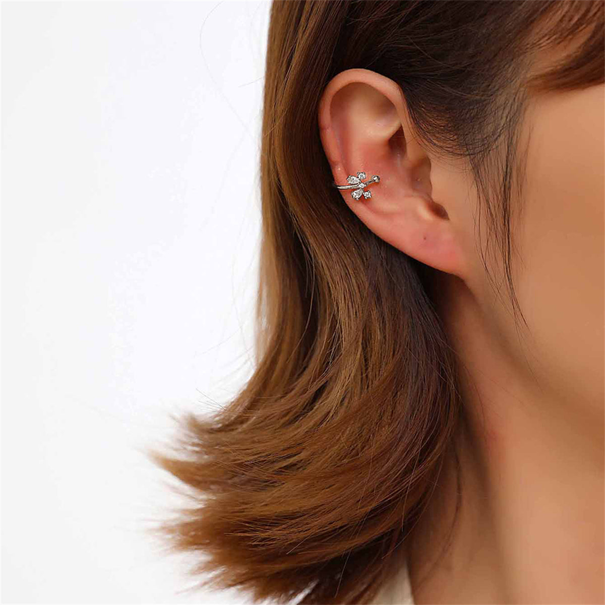 Crystal and Cubic Zirconia Bow Ear Cuffs, stud earrings for women, vintage-inspired design, detail close-up