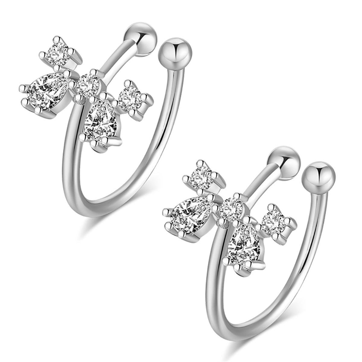 Crystal and Cubic Zirconia Bow Ear Cuffs, stud earrings for women, vintage-inspired design, front view