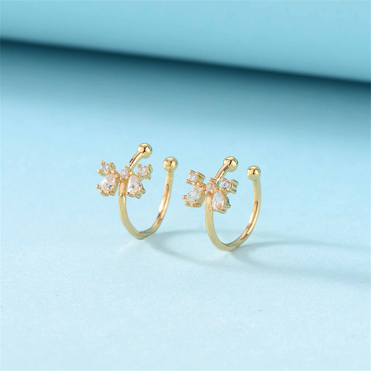 Crystal and Cubic Zirconia Bow Ear Cuffs, stud earrings for women, everyday style, styled look