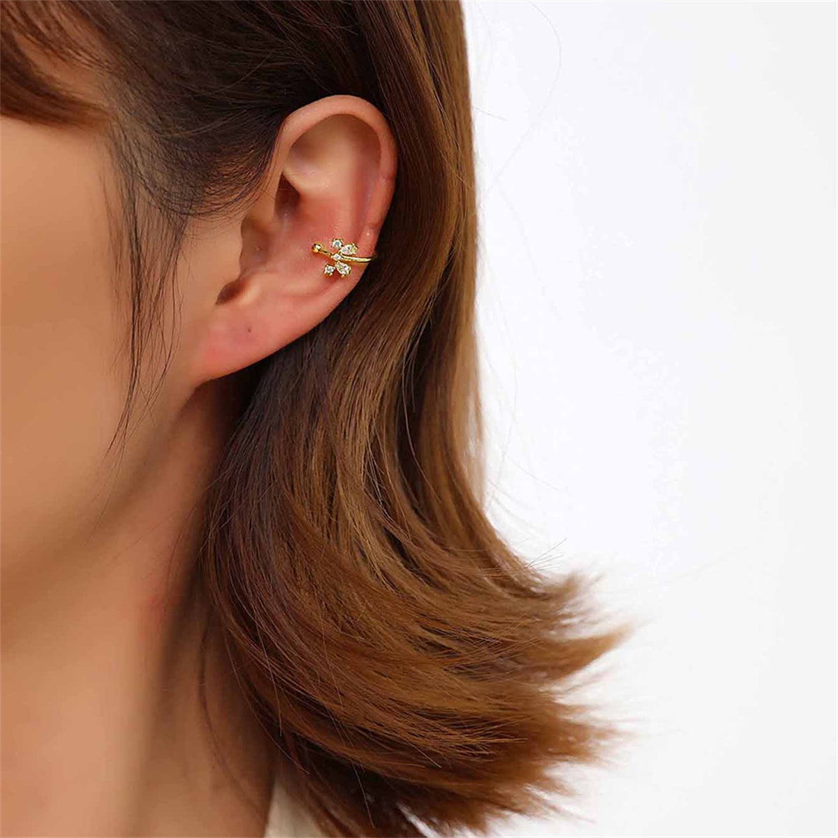 Crystal and Cubic Zirconia Bow Ear Cuffs, stud earrings for women, everyday style, front view