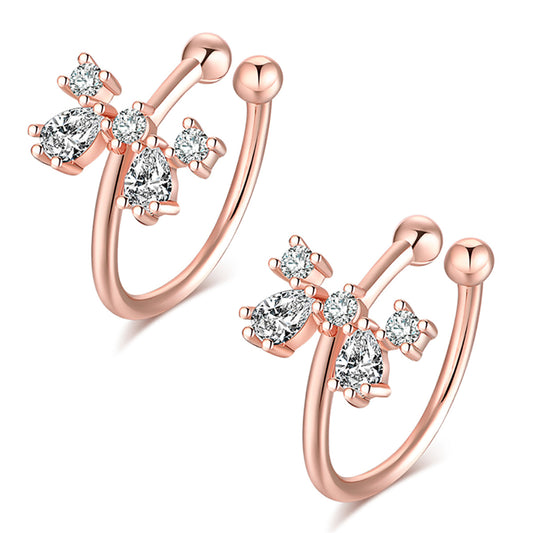 Crystal and Cubic Zirconia 18K Rose Gold-Plated Bow Ear Cuffs, rose gold stud earrings for women, front view