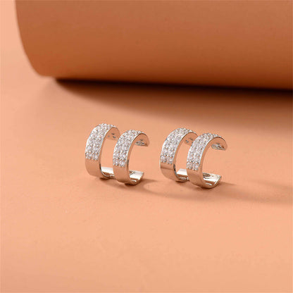 Cubic Zirconia and Silver-Plated Ear Cuffs, silver stud earrings for women, elegant gift for her, side view