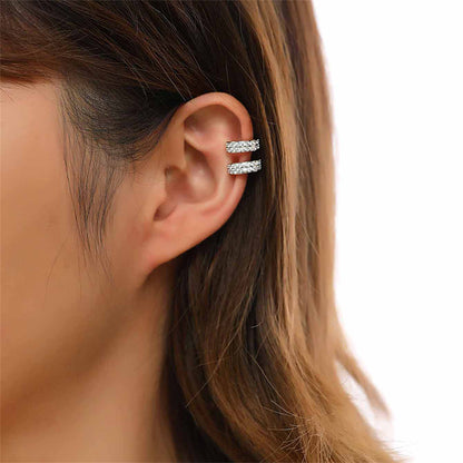 Cubic Zirconia and Silver-Plated Ear Cuffs, silver stud earrings for women, elegant gift for her, front view