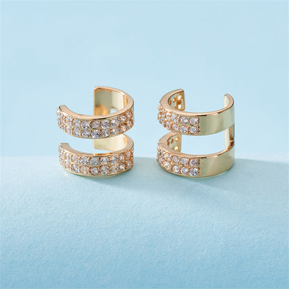 Cubic Zirconia and 18K Gold-Plated Layered Ear Cuffs, gold stud earrings for women, botanical inspired, styled look