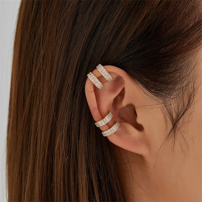 Cubic Zirconia and 18K Gold-Plated Layered Ear Cuffs, gold stud earrings for women, botanical inspired, front view