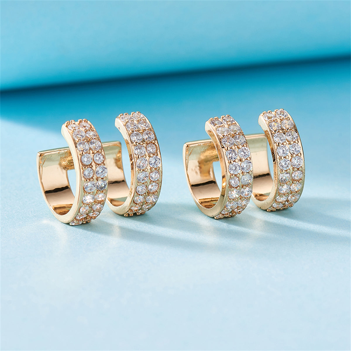 Cubic Zirconia & 18K Gold-Plated Layered Ear Cuffs