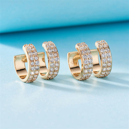 Cubic Zirconia and 18K Gold-Plated Layered Ear Cuffs, gold stud earrings for women, botanical inspired, detail close-up