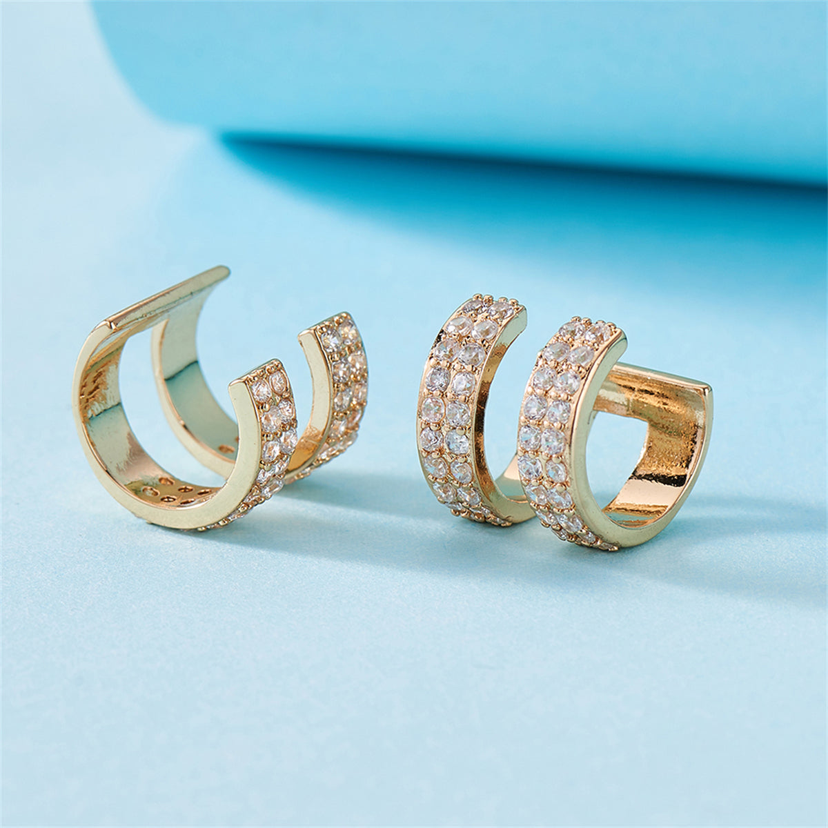 Cubic Zirconia and 18K Gold-Plated Layered Ear Cuffs, gold stud earrings for women, botanical inspired, lifestyle look