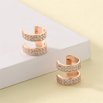 Cubic Zirconia and 18K Rose Gold-Plated Layered Ear Cuffs, rose gold stud earrings for women, detail close-up