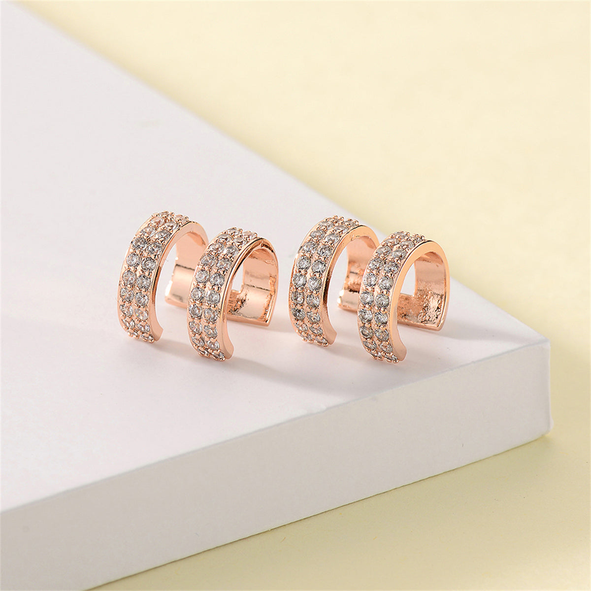 Cubic Zirconia and 18K Rose Gold-Plated Layered Ear Cuffs, rose gold stud earrings for women, side view