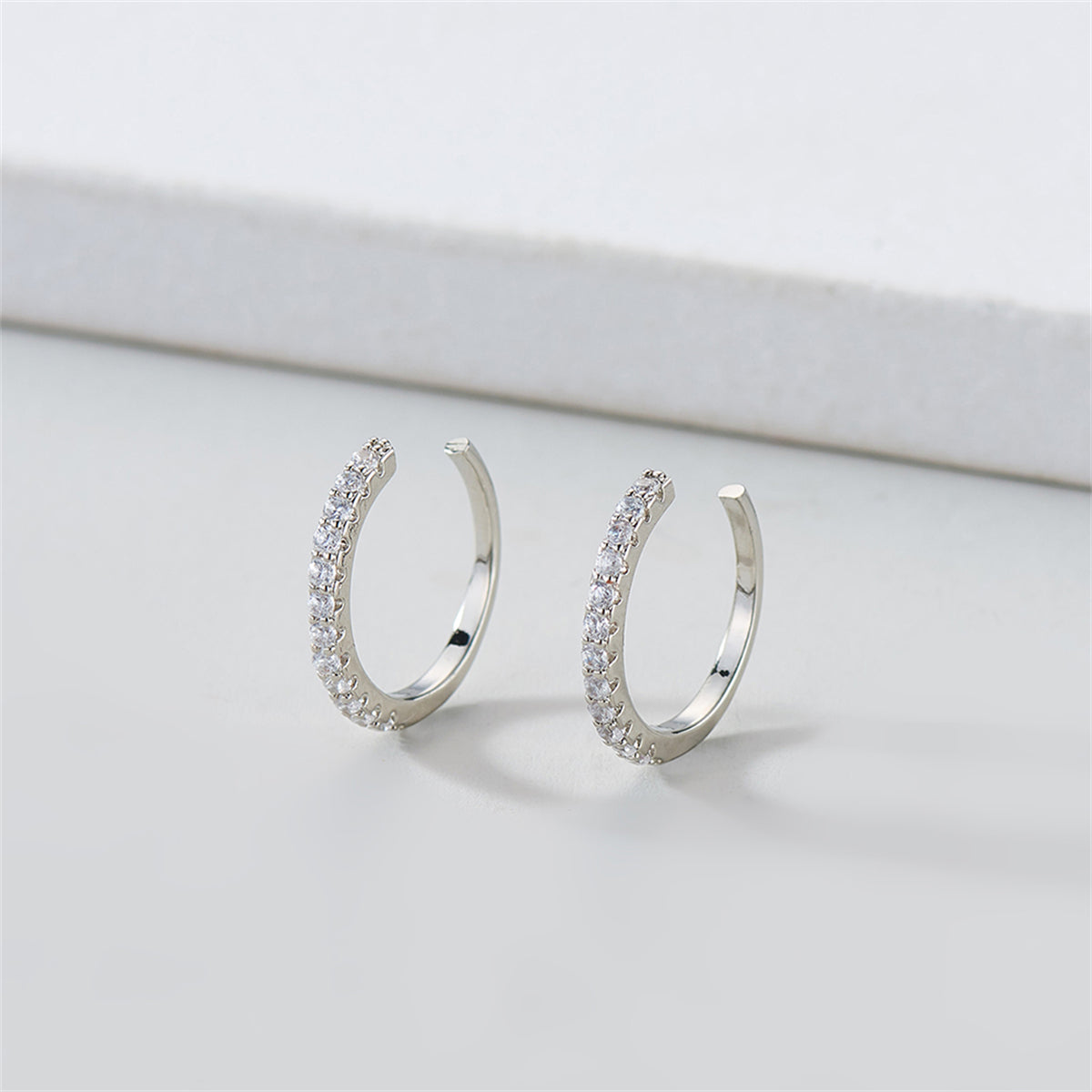 Cubic Zirconia & Silver-Plated Pav¨¦ Ear Cuffs