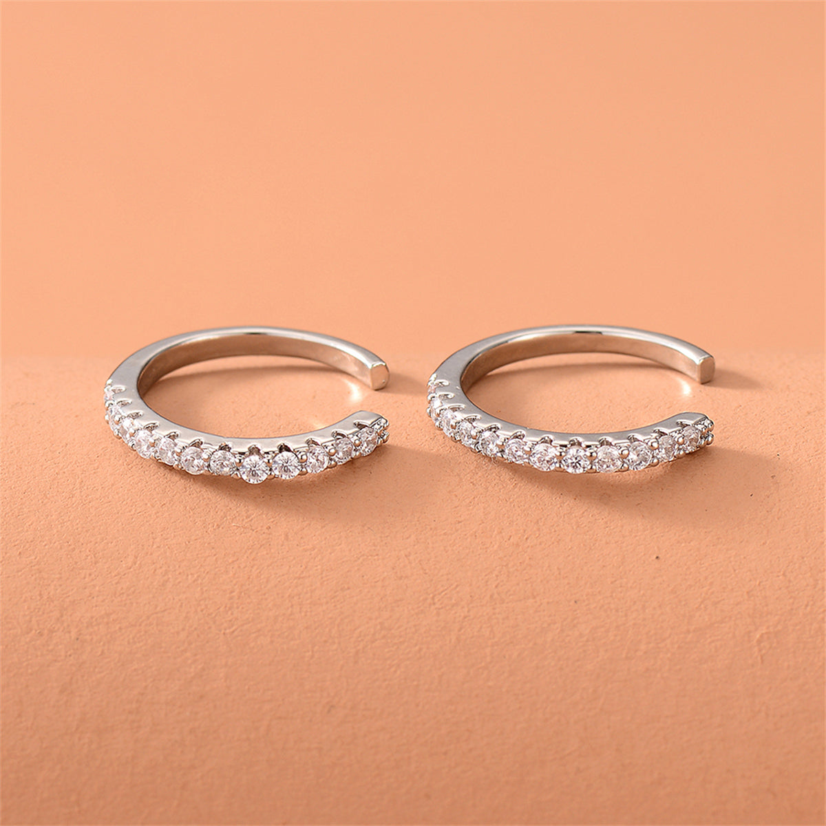 Cubic Zirconia and Silver-Plated Pav¨¦ Ear Cuffs, silver stud earrings for women, botanical inspired, side view