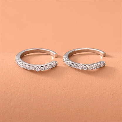 Cubic Zirconia and Silver-Plated Pav¨¦ Ear Cuffs, silver stud earrings for women, botanical inspired, side view