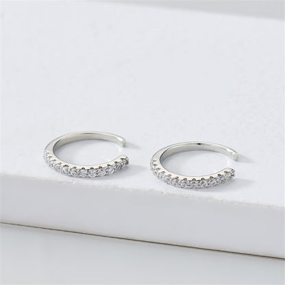 Cubic Zirconia and Silver-Plated Pav¨¦ Ear Cuffs, silver stud earrings for women, botanical inspired, detail close-up
