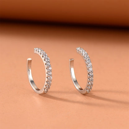Cubic Zirconia and Silver-Plated Pav¨¦ Ear Cuffs, silver stud earrings for women, botanical inspired, front view