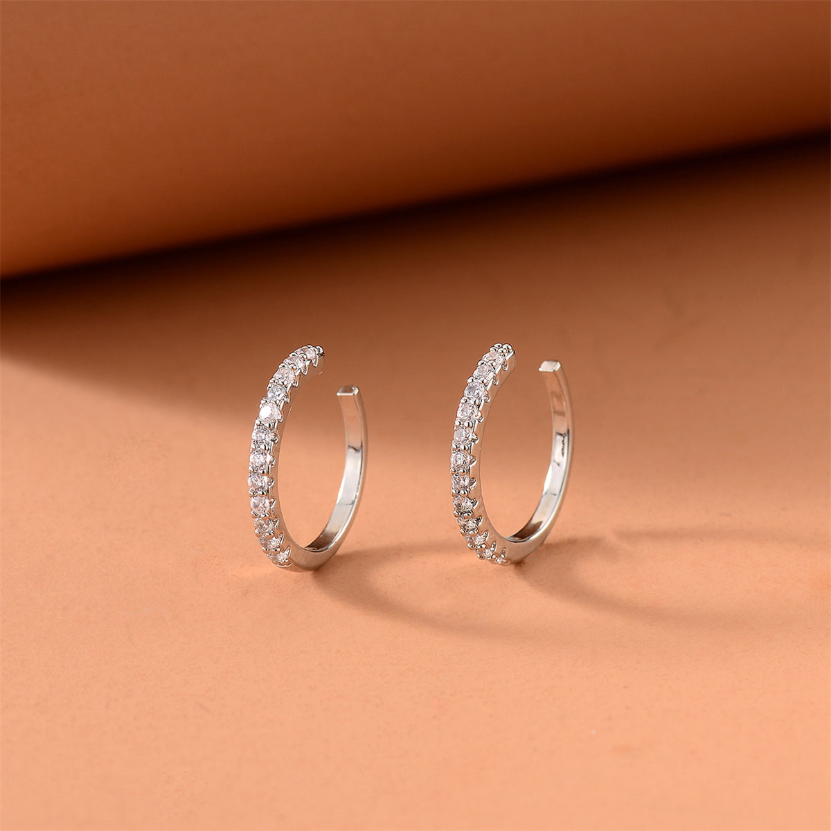 Cubic Zirconia and Silver-Plated Pav¨¦ Ear Cuffs, silver stud earrings for women, botanical inspired, lifestyle look