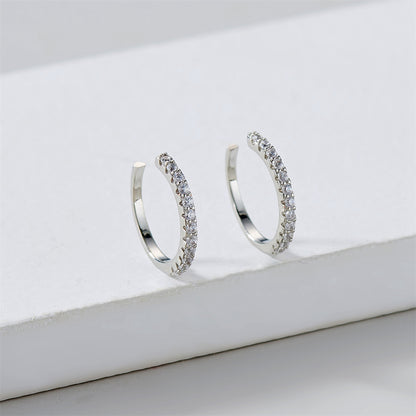 Cubic Zirconia and Silver-Plated Pav¨¦ Ear Cuffs, silver stud earrings for women, botanical inspired, styled look