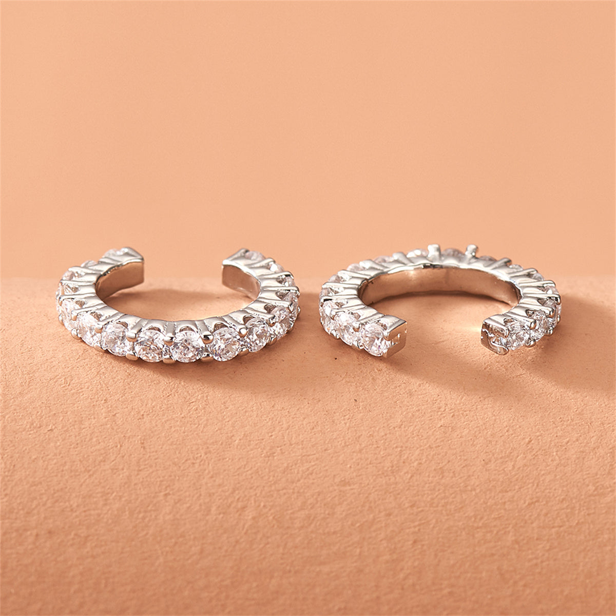 Cubic Zirconia and Silver-Plated Ear Cuffs, silver stud earrings for women, botanical inspired, side view