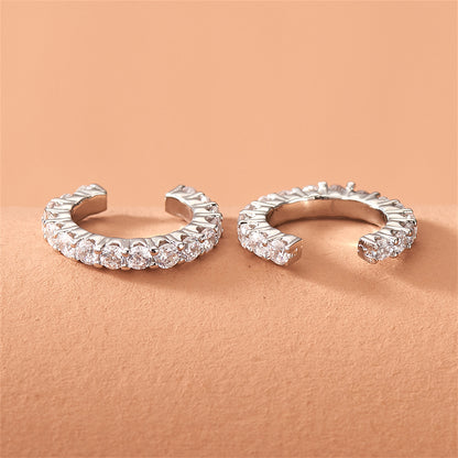 Cubic Zirconia and Silver-Plated Ear Cuffs, silver stud earrings for women, botanical inspired, side view