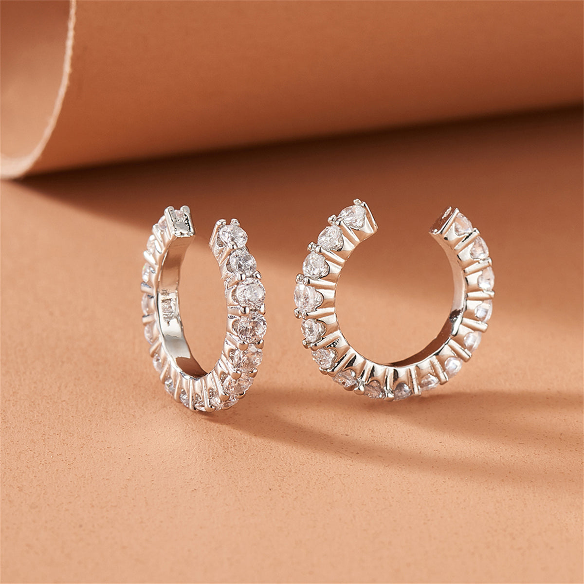 Cubic Zirconia and Silver-Plated Ear Cuffs, silver stud earrings for women, botanical inspired, lifestyle look