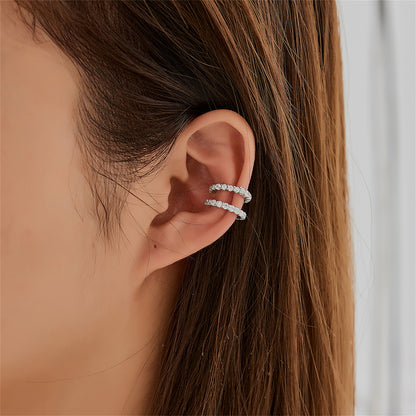 Cubic Zirconia and Silver-Plated Ear Cuffs, silver stud earrings for women, botanical inspired, styled look