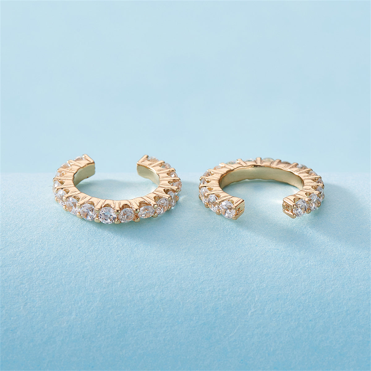 Cubic Zirconia & 18K Gold-Plated Prong-Set Ear Cuffs