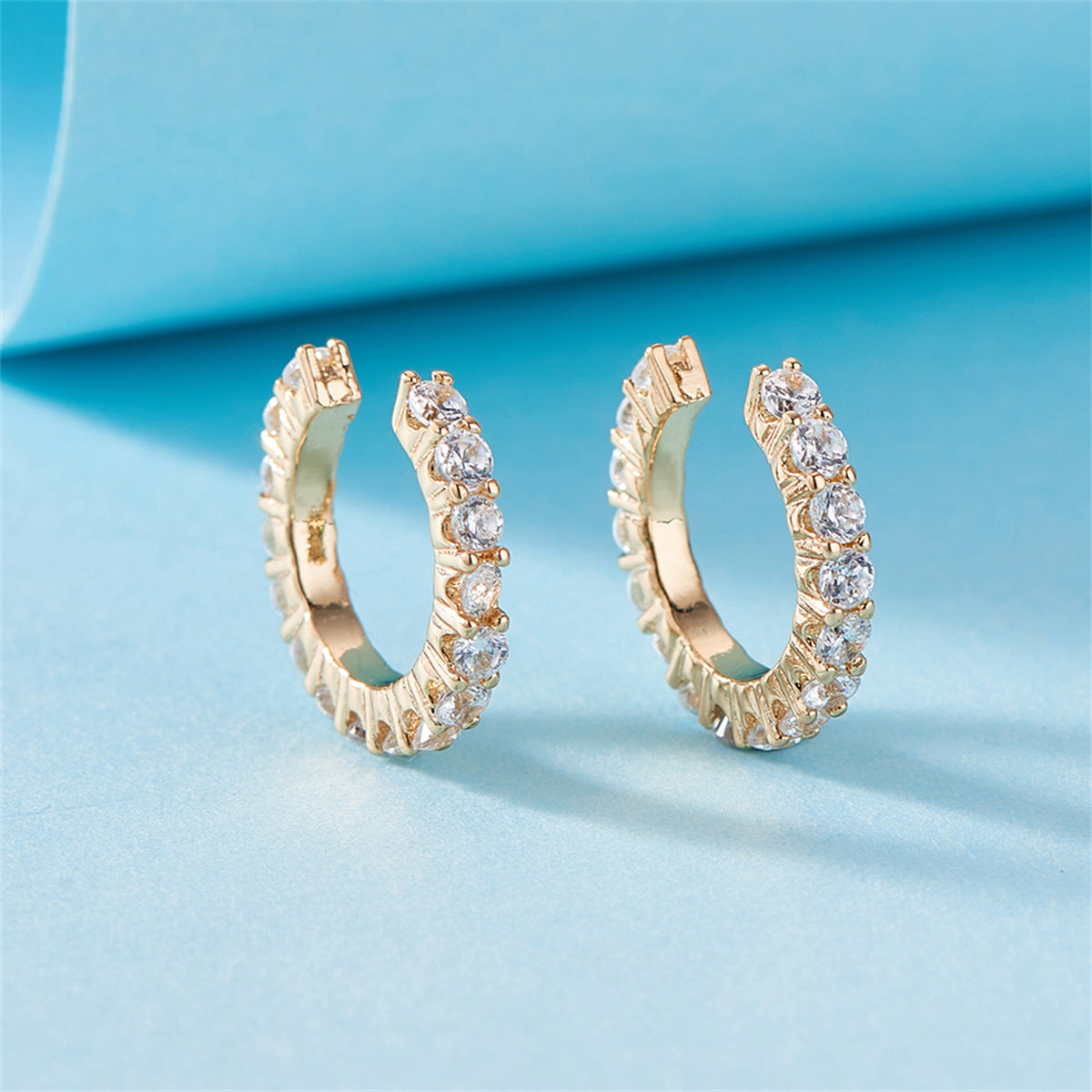 Cubic Zirconia & 18K Gold-Plated Prong-Set Ear Cuffs