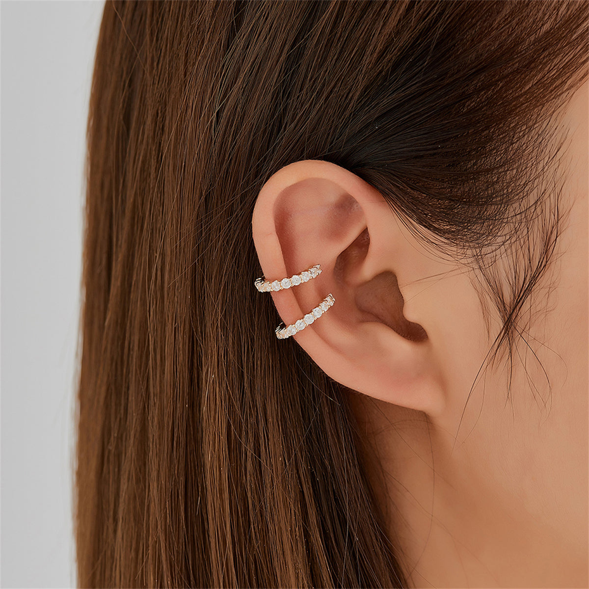 Cubic Zirconia & 18K Gold-Plated Prong-Set Ear Cuffs