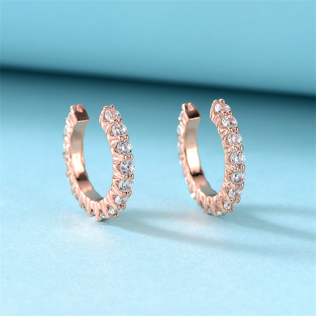 Cubic Zirconia & 18K Rose Gold-Plated Prong-Set Ear Cuffs